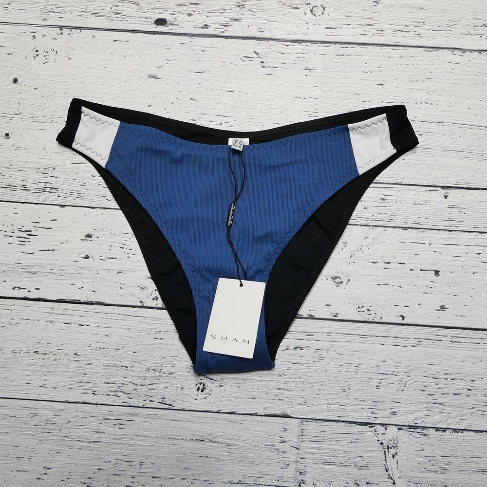 Shan Bikini Bottom Womens Size 12 Blue Black High Leg Rebeka 4985-32 Swimwear